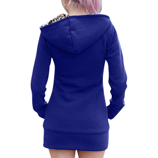 Vinter Dame Hette Thickened Plus Fleece eopard genserjakke -1 Blue L