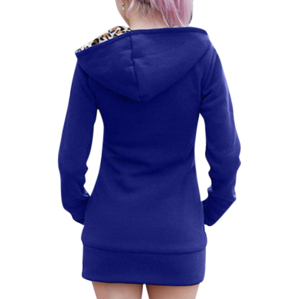 Vinter Kvinnor Hooded Thickened Plus Fleece eopard Sweater Jacka H Blue L