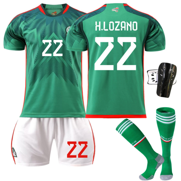 2223 Mexico fotballdrakt barnefotballdrakt H.Lozano nummer 22 med sokker beskyttelsesutstyr Z xs