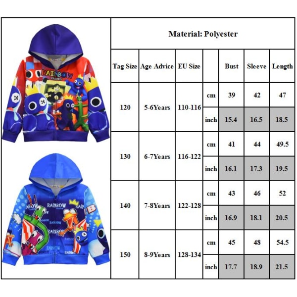 Rainbow Friends Pojkar Hoodie Jacka Cool lue Sweatshirt Kläder k B 140cm