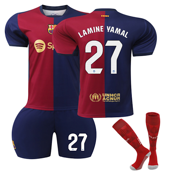 24-25 Lamine Yamal 27 Barcelona Hemma Fotballdrakter for Barn Voksne Trøyer YZ Kids 18(100-110cm)