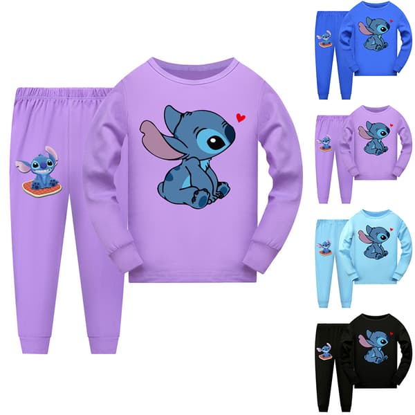 2kpl Lasten Pyjama Stitch Pitkähihainen Pullover Set Yöasut y purple 150cm