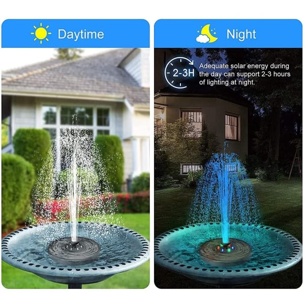 Vattenfontän solcellsdriven 18 cm med färgglad LED-belysning -