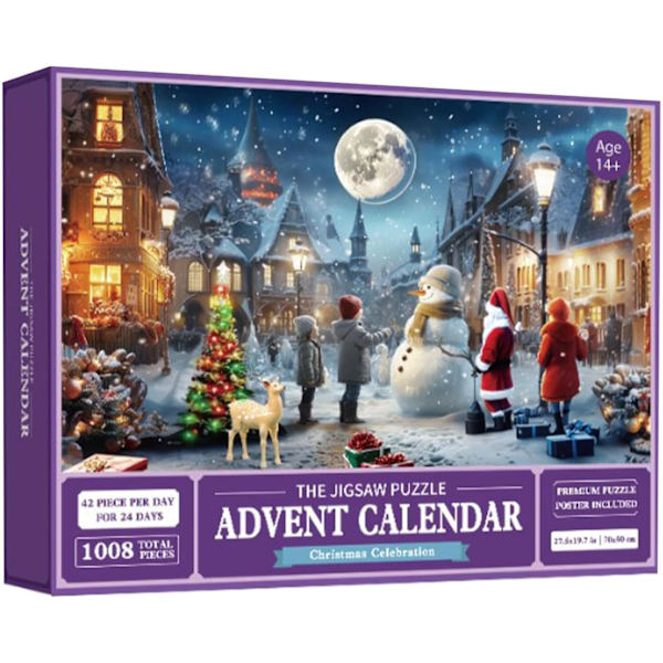 Jule-adventskalenderpuslespill, adventskalender 2023-puslespill, 24 brikker 1008 puslespill Julegavenedtelling HZR