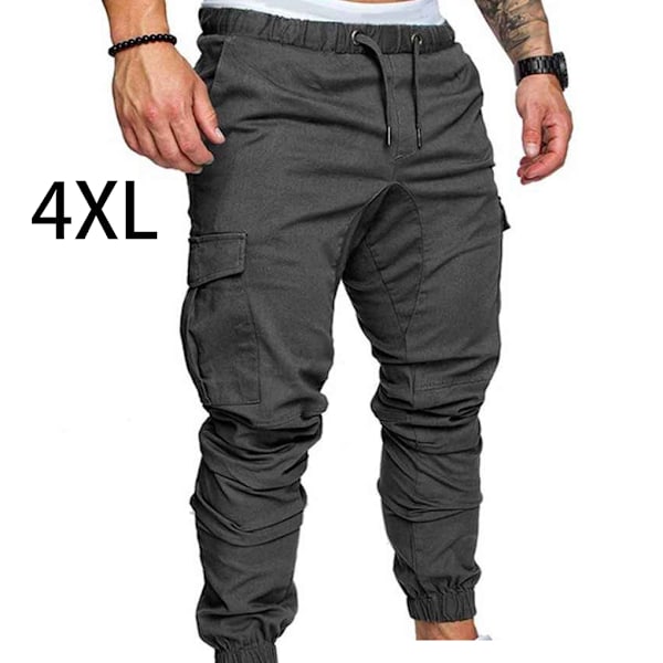 Mænds lommebukser Afslappet elastiske snore mode lange bukser - Grey 4XL