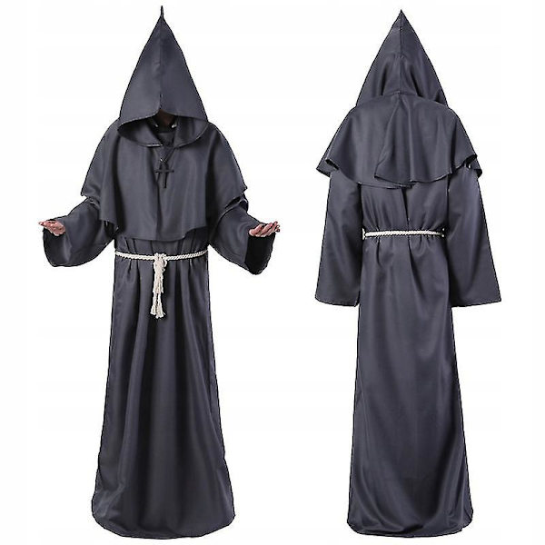 Trollmannskostyme Gammel hettekappe Priest-antrekk W Grey M