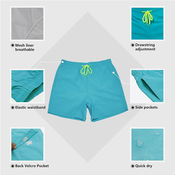 Miesten uimahousut Quick Dry -rantashortsit taskuilla. Peacock Blue
