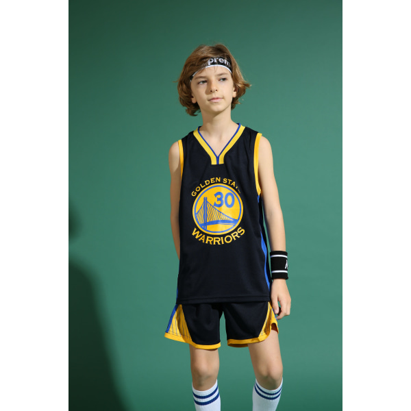 Stephen Curry No.30 Basketball Jerseysæt Warriors Uniform til børn Teenagere W Black S (120-130CM)
