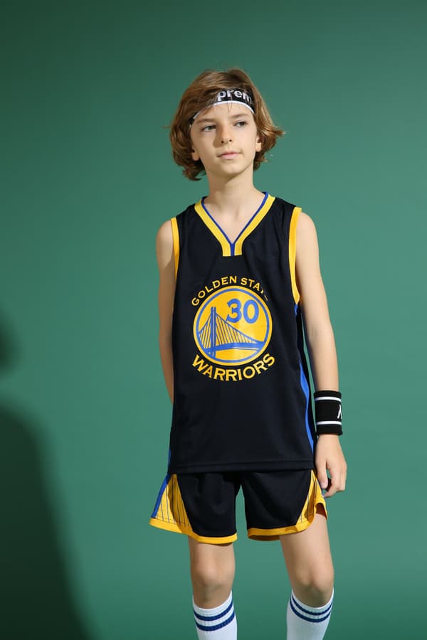 Stephen Curry No.30 Baskettröja Set Warriors Uniform för barn tonåringar Black L (140-150CM)