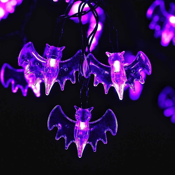 Halloween-valosarjat - Vedenpitävät Violetit Lepakkovalosarjat - Paristoilla Toimivat Halloween-koristevalot Puutarhaan, Kotiin, Juhliin ja Festivaaleille