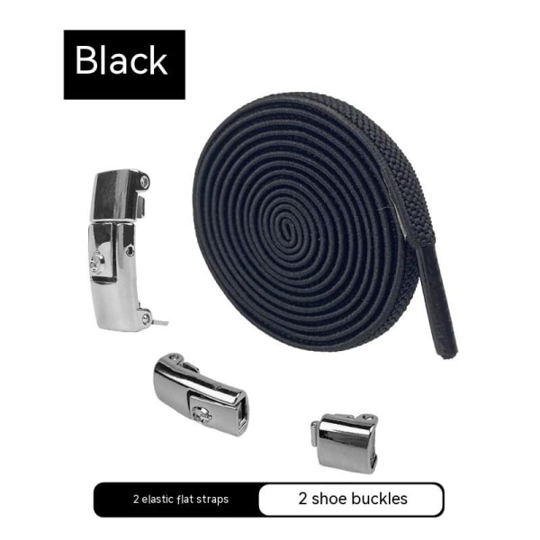 Dovenskabel til sko - ingen snørebåndsbindning nødvendig, elastisk tryk holder fast. Spændet er sort og 8 mm bredt