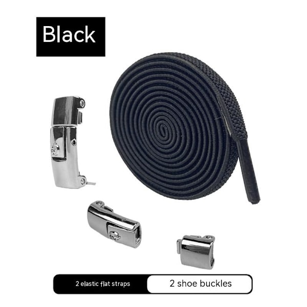 Dovenskabel til sko - ingen snørebåndsbindning nødvendig, elastisk tryk holder fast. Spændet er sort og 8 mm bredt black/8mm wide