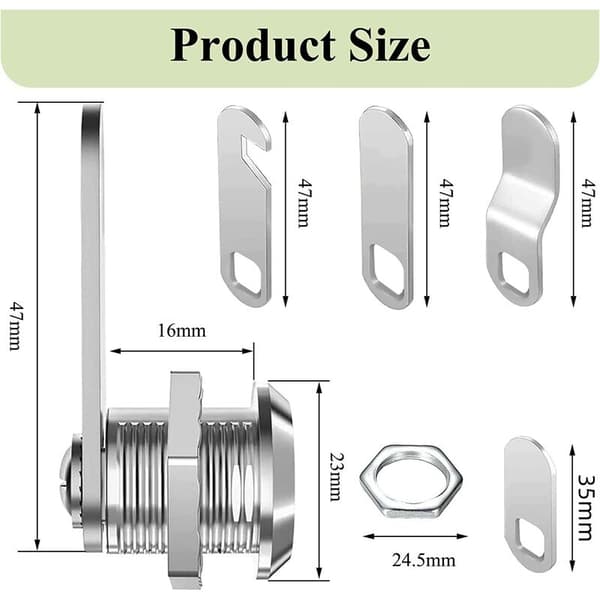 Mailbox Lock Cylinder Mailbox Metal Cabinet Lock with 4 Keys Lock 4 Different Lock Plates for Mailbox Drawers Cabinets 2-pack (16 mm)