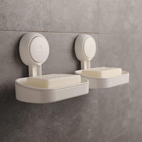 Suction Cup Soap Dish, Removable Double Layer with Drainage and Strong Suction for Bathroom, Kitchen, and Shower, White, 2-Pack