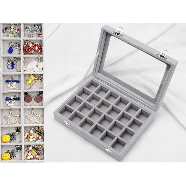 Jewelry Box with 24 Compartments, Grey
