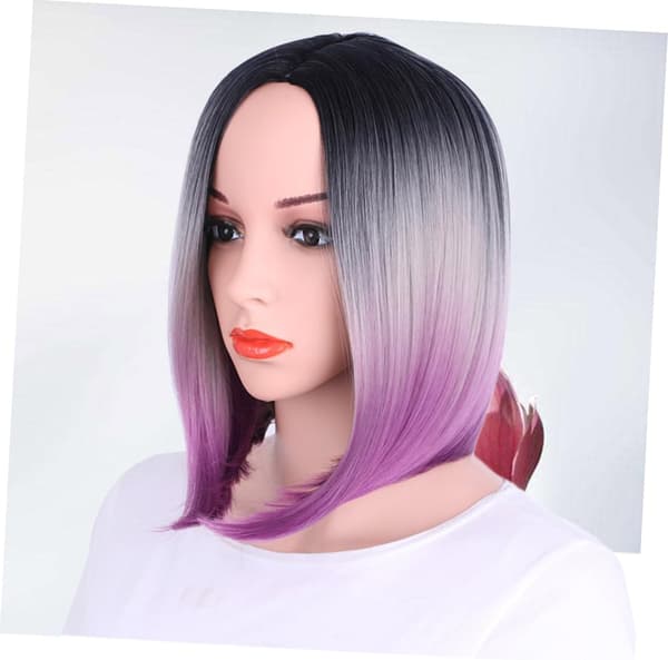 Gradient Peruukki Bob Peruukki Naisille Cosplay Pitsi Korkea Lämpötila Harmaa Gradientti