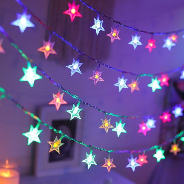 100 LED Star String Lights 10m Fairy Christmas Lights Batteridrevet for innendørs og utendørs, fest, bryllup og feriedekorasjoner Fargerik