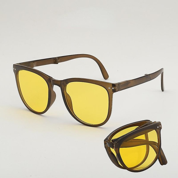 Uv400 Cykelsolglasögon, hopfällbara polariserade solglasögon, Retro Square Eyewear Körglasögon,med förvaringsväska,cykeltillbehör Gul