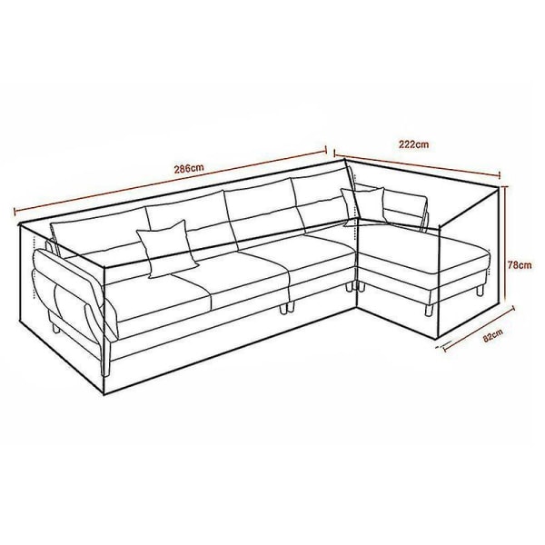 L-muotoinen vedenpitävä sohvan suojapäällinen, ulkokulmasohvan suojapäällinen 222*286*82cm
