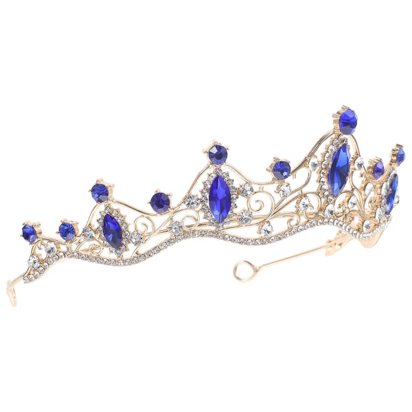 Bröllop Tiara Krona Brud Huvudbonad Rhinestone Hårband Brud Hårband Brud Hår Dekoration Guld Blå Golden Blue 13.5x16.2cm