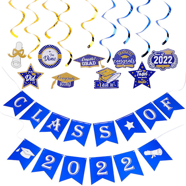 Ballonggirland Examenfest Spiralhänge Klass 2022 Festbanner Examenhängande Dekoration Blue 18x15cm