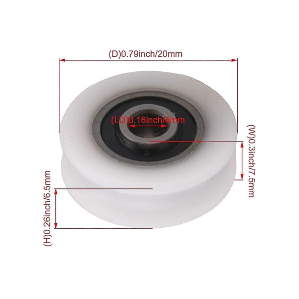 4 st 4x20x6,5x7,4 mm Vit Innerdiameter 4 mm U-spår Nylon Remhjul För Skjutdörr