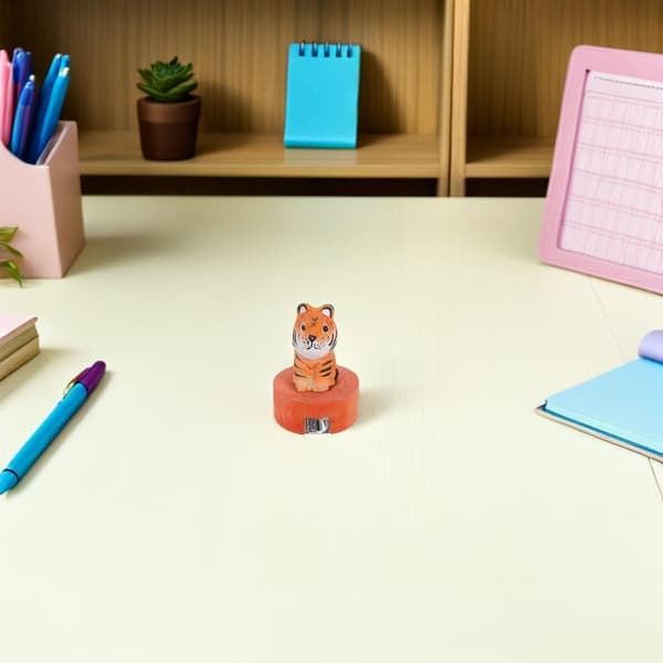 Handheld Wooden Pencil Sharpener with Tiger Design - Manual One-Hole Sharpener
