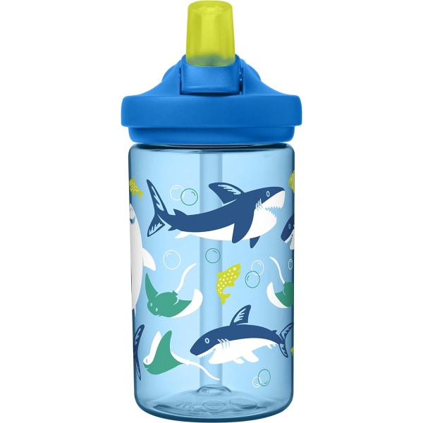 Børnevandflaske med halm, hajer og rokker
