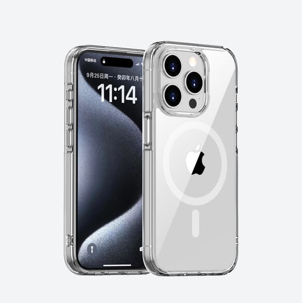 1 pc iPhone 15 Pro TPU Protective Case Transparent Magnetic Phone