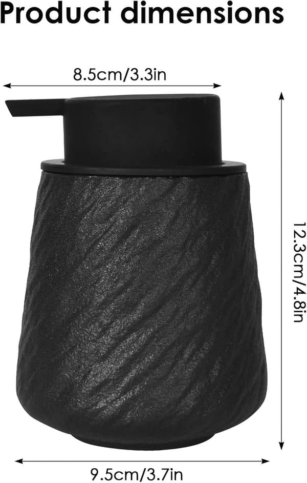 400 ml Ceramic Liquid Soap Dispenser with Black Push Button Foam Pump, Textured Surface, Reusable