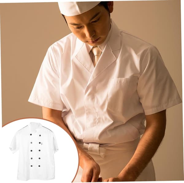 Chef Jacket Short Sleeve Breathable Cotton Kitchen Coat for Men Restaurant Uniform White Size M