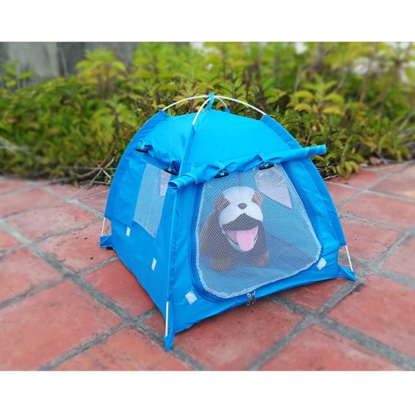 Andningsbar, tvättbar husdjursvalp Kennel Hund Katt Vikbar inomhus utomhussängtält (blå, L)