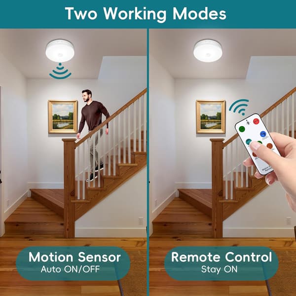 Wireless Rechargeable Ceiling Light with Motion Sensor and Remote Control, 7.4 inch Battery Operated Cabinet and Wall Light