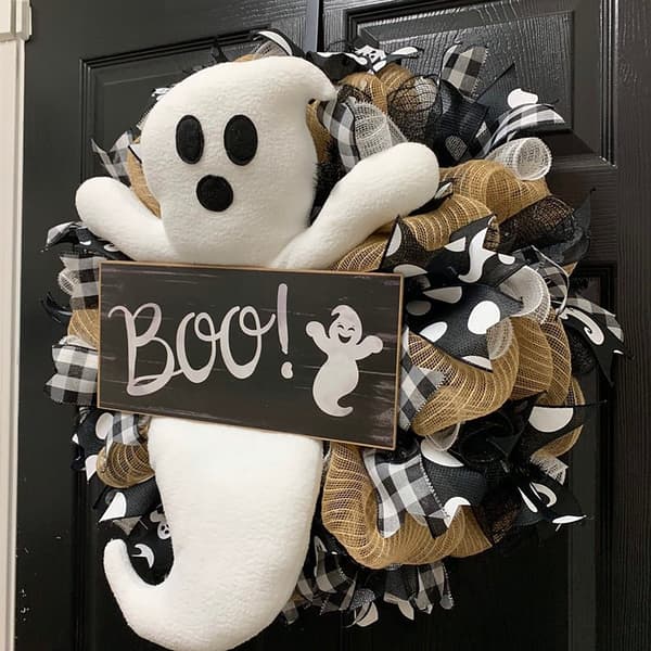 1 stk efterårskrans, Halloween spøgelseskrans efterår Boo Wreath med Cu