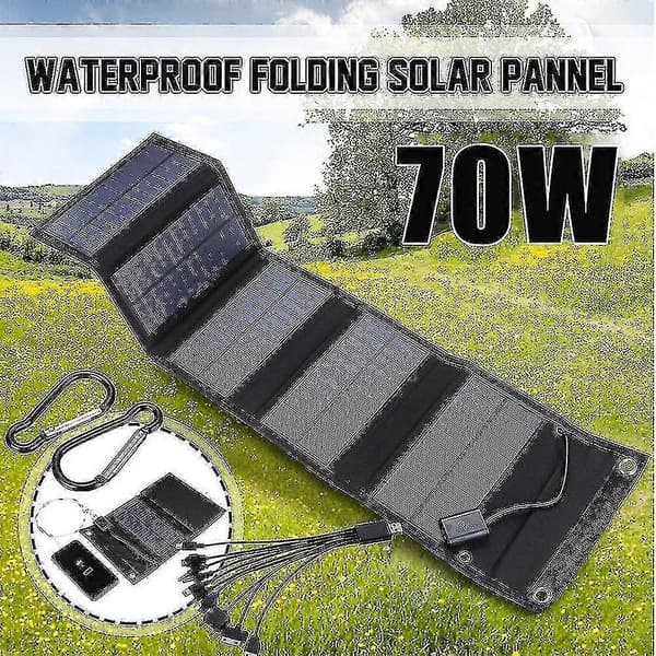 70W Sammenleggbart USB Solcellepanel Bærbart Sammenleggbart Vanntett Solcellelader For Mobil (floke)
