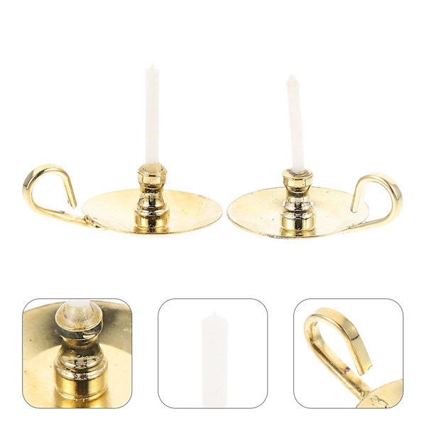 2 stk. Dukkehjem Håndholdte Lysestager Jernlegering Lysestager Til Dukkehjem Guld 3,2X2,4X2,5CM