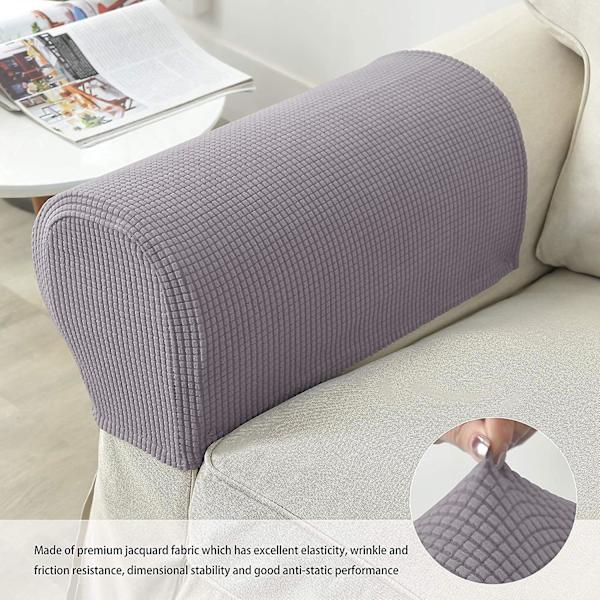 Sæt af 2 Jacquard Stræk Sofa Armstol Armlæn Dæksler Anti-slip Møbelbeskytter Armlæn Overtræk til Sofa Recliner Lavendel Grå Lavender Gray