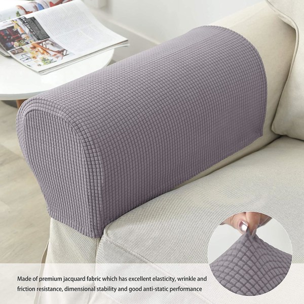 Set med 2 Jacquard Stretch Soffa Armstöd Armstödsskydd Halksäkra Möbelskydd Armstödsskydd för Soffa Recliner Lavendelgrå Lavender Gray
