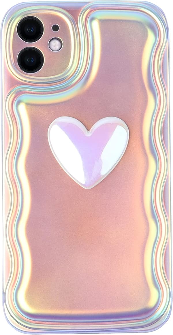 Cover til iPhone 12, Farvelaserrosa med Dekorativt Hjerte, Multi