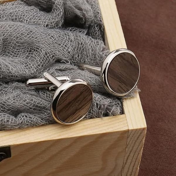 Elegante Manchetknapper, Trendy Manchetknapper, Runde Træmanchetknapper, Træmanchetknapper, Runde Manchetknapper til Bryllupstøj