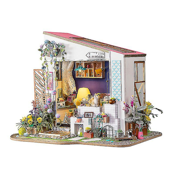 DIY Lily Veranda Møbleret Børne- og Voksen Loft Dukkehuse Miniature Dukkehuse Trækit Legetøj DG11 Lily VERANDA