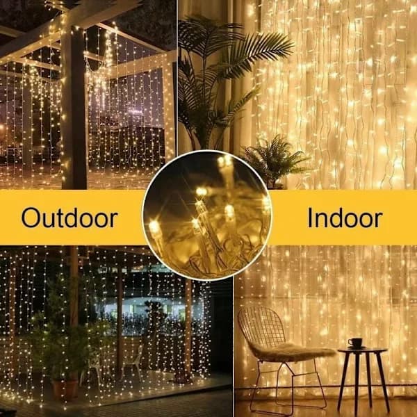 HA~Solar String Lights Upgraded Solar Curtain String Lights Warm White Remote Control, Outdoor Garden Lighting 300 LED 8 Modes