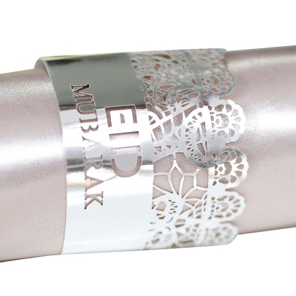 Sølv 100 stk Dekorativ serviettholder Hule papirringer Kareem Borddekorasjoner til bryllupsfest Sølv