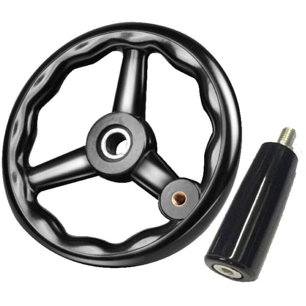 3-Spoke Non-Slip Lathe Handwheel 200 x 18 mm with Handle for Machine Tools, Black