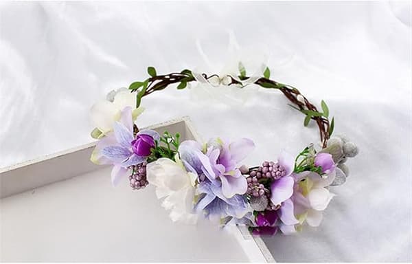 Bohemsk stil krans hodeplagg lilla blomsterkrans for bryllup