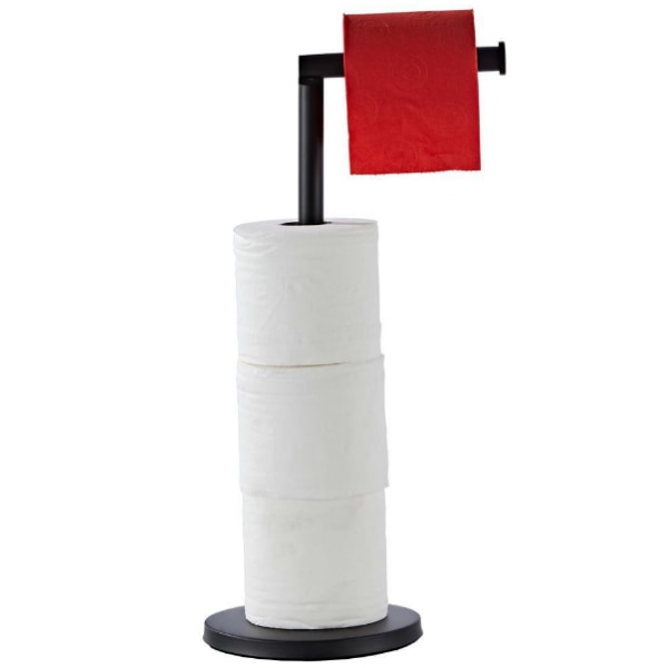 Stand til toiletpapirholder, fritstående papirrulleholder dispenser med opbevaring til badeværelse sort
