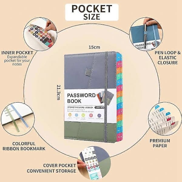 HA~Password Book with Alphabetical Tabs for Seniors, Password Notebook for Internet Websites
