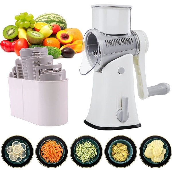 Rotary Cheese Grater and Shredder, Efficient Vegetable Cutter with Handle, 5 in 1 multifunctional Manual Mandoline Slice