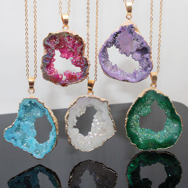 5 stykker naturlig uregelmessig agat charms geode kvarts skive krystall Druzy anheng for halskjede gjør DIY smykker