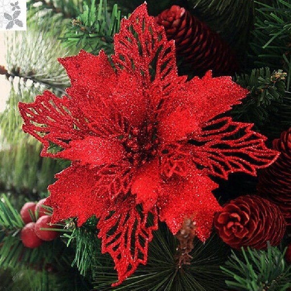 Silver 6-pack Konstgjorda Julblommor Glitter Falska Blommor Julgran Ornament Hemgåva Julpynt Silver